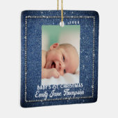 Denim Diamonds Baby Eerste Kerstmis Rhinestones Keramisch Ornament (Rechts)