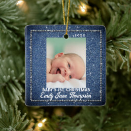Denim Diamonds Baby Eerste Kerstmis Rhinestones Keramisch Ornament