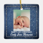 Denim Diamonds Baby Eerste Kerstmis Rhinestones Keramisch Ornament (Voorkant)
