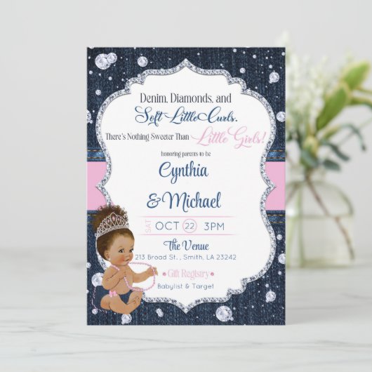 Denim & Diamonds Baby Shower Kaart (Staand voorkant)