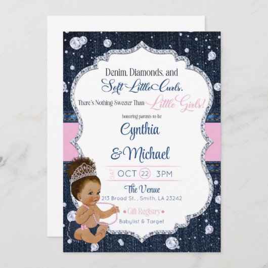 Denim & Diamonds Baby Shower Kaart (Voorkant / Achterkant)