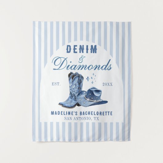 Denim Diamonds Bachelorette Achtergrond Cowgirl La Wandkleed (Voorkant)