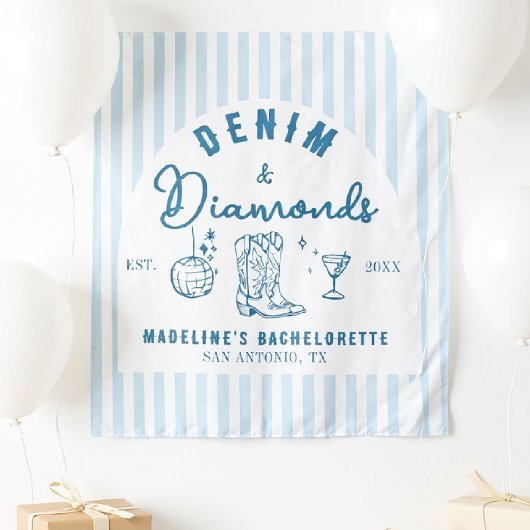 Denim Diamonds Bachelorette Achtergrond Hand getek Wandkleed