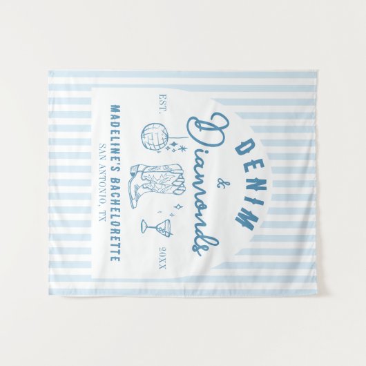 Denim Diamonds Bachelorette Achtergrond Hand getek Wandkleed (Voorkant (horizontaal))