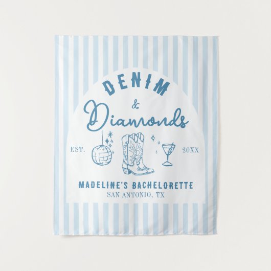 Denim Diamonds Bachelorette Achtergrond Hand getek Wandkleed (Voorkant)