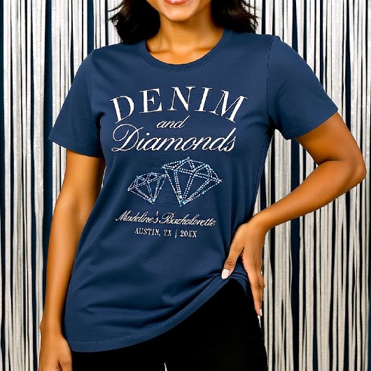 Denim Diamonds Bachelorette Party Blauw Custom Tri-Blend Shirt