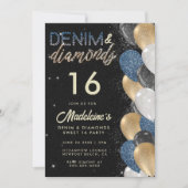 Denim Diamonds Ballonnen Arch Sweet 16 Verjaardag Kaart (Voorkant)