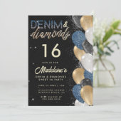Denim Diamonds Ballonnen Arch Sweet 16 Verjaardag Kaart (Staand voorkant)