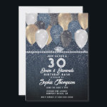Denim Diamonds Balloon Sparkle 30th Birthday Party Kaart<br><div class="desc">Een eenvoudige, moderne, elegante en chic verjaardagsfeestuitnodiging met een denim- en diamantthema dat een ander trendy thema combineert: ballonnen, in denim, goud en wit met fijne enkels (dit is een digitaal effect). Het heeft een denim achtergrond, het getal 30 in vetgedrukte letters en de typografie in wit. Een chic "denim...</div>