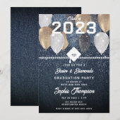 Denim Diamonds Balloons Sparkles Graduparty Kaart (Voorkant / Achterkant)