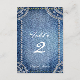 Denim & Diamonds Birthday Party Table Number Card Kaart