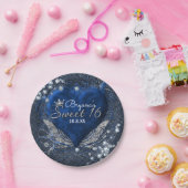 Denim & Diamonds Blauw Hart Sweet 16 Party Papieren Bordje (Feest)