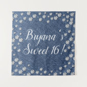 Denim & Diamonds Blauw Jeans Verjaardagsfeest Acht Wandkleed (Voorkant)