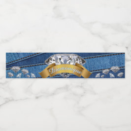 Denim & Diamonds| Blauwe spijkerbroek & Banner Dia Waterfles Etiket