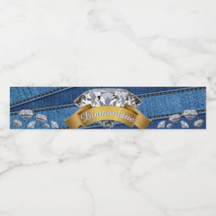 Denim & Diamonds Blauwe spijkerbroek & Banner Dia Waterfles Etiket