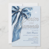 Denim Diamonds Blauwe Strik Chic Bruiloft Borrel Kaart (Voorkant)