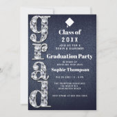 Denim Diamonds Bling 2023 Chic Graduation Party Kaart (Voorkant)