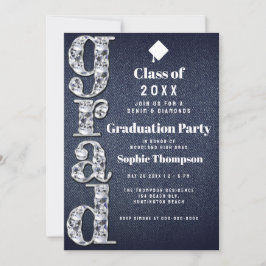 Denim Diamonds Bling 2023 Chic Graduation Party Kaart