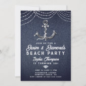 Denim Diamonds Bling Anchor Beach Birthday Party Kaart (Voorkant)