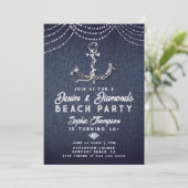 Denim Diamonds Bling Anchor Beach Birthday Party Kaart (Staand voorkant)