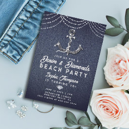 Denim Diamonds Bling Anchor Beach Birthday Party Kaart