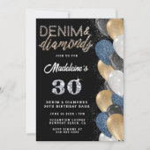 Denim Diamonds Bling Balloons Black Birthday Kaart (Voorkant)