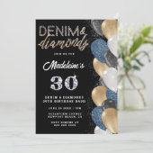 Denim Diamonds Bling Balloons Black Birthday Kaart (Staand voorkant)