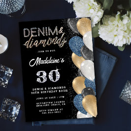 Denim Diamonds Bling Balloons Black Birthday Kaart