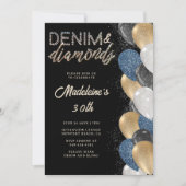 Denim Diamonds Bling Balloons Zwart 30ste verjaard Kaart (Voorkant)