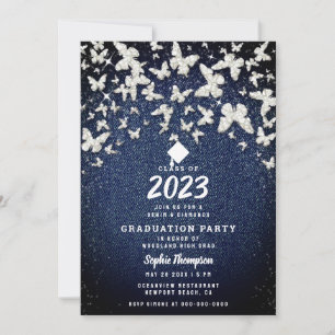 Denim Diamonds Bling Butterflies Graduparty Kaart