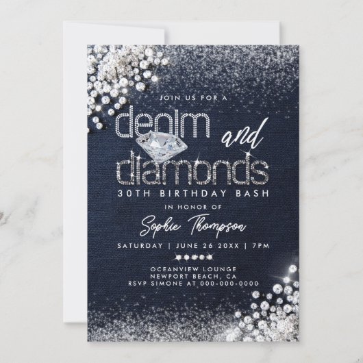 Denim Diamonds Bling Classy 30ste verjaardagsfeest Kaart (Voorkant)