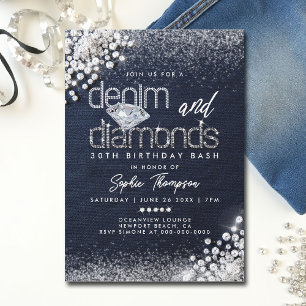 Denim Diamonds Bling Classy 30ste verjaardagsfeest Kaart