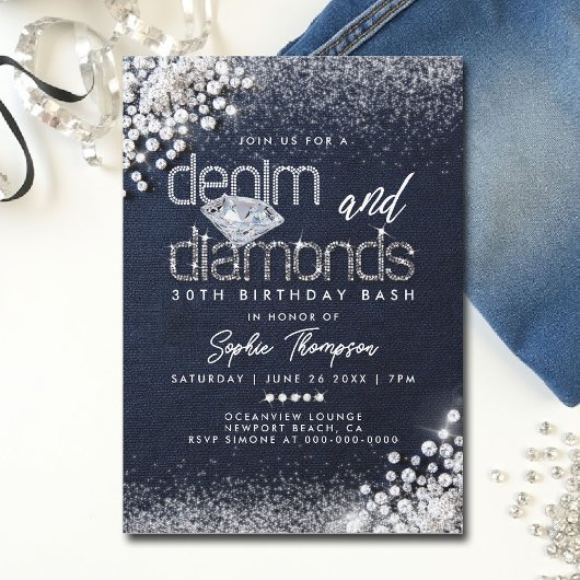 Denim Diamonds Bling Classy 30ste verjaardagsfeest Kaart