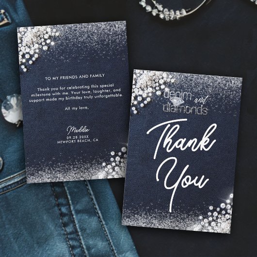 Denim Diamonds Bling Classy Elegant Birthday Party Bedankkaart