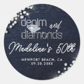 Denim Diamonds Bling Classy Elegant Party Custom Ronde Sticker (Voorkant)