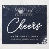 Denim Diamonds Bling Classy Elegant Party Favor Sparkling Wijnetiket (Enkel label)