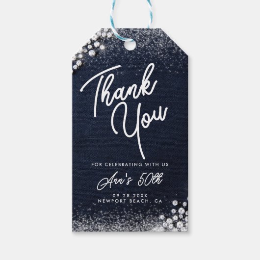 Denim Diamonds Bling Classy Elegant Party Welcome Cadeaulabel (Voorkant)