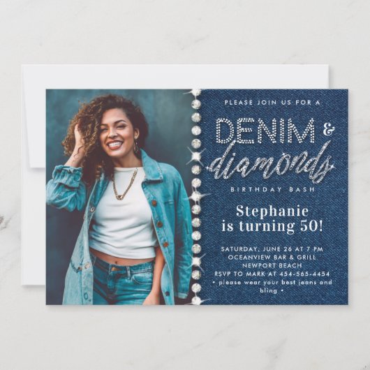 Denim Diamonds Bling Classy Foto 50ste Verjaardag Kaart (Voorkant)