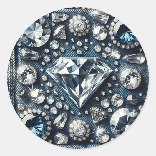 Denim & Diamonds Bling Edelsteen Glam Jewels Ronde Sticker (Voorkant)