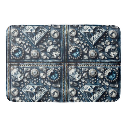 Denim & Diamonds Bling Edelsteen Glam Juwelen Badmat (Voorkant)