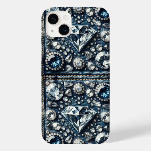 Denim & Diamonds Bling Edelsteen Glam Juwelen Case-Mate iPhone Case (Achterkant)