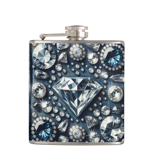Denim & Diamonds Bling Edelsteen Glam Juwelen Heupfles (Voorkant)