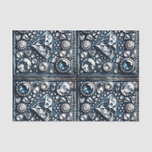 Denim & Diamonds Bling Edelsteen Glamour Sieraden Tissuepapier (Voorkant)