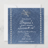 Denim Diamonds Bling Embleem Sweet 16 Uitnodiging (Voorkant)