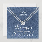 Denim Diamonds Bling Envelop Sweet 16 Uitnodiging (Voorkant)