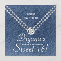 Denim Diamonds Bling Envelop Sweet 16 Uitnodiging