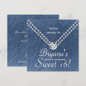 Denim Diamonds Bling Envelop Zoete 16 Uitnodiging (Voorkant / Achterkant)
