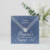Denim Diamonds Bling Envelop Zoete 16 Uitnodiging (Staand voorkant)