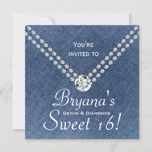 Denim Diamonds Bling Envelop Zoete 16 Uitnodiging (Voorkant)