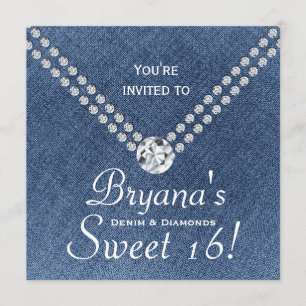 Denim Diamonds Bling Envelope Sweet 16 Uitnodiging